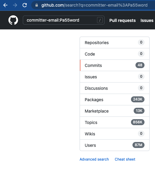 GitHub committer-email search 